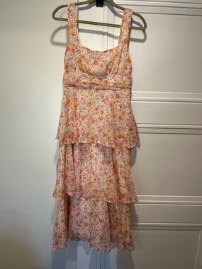 knee length dresses for ladies Pleated Tiered Midi Dress Medium / Amber